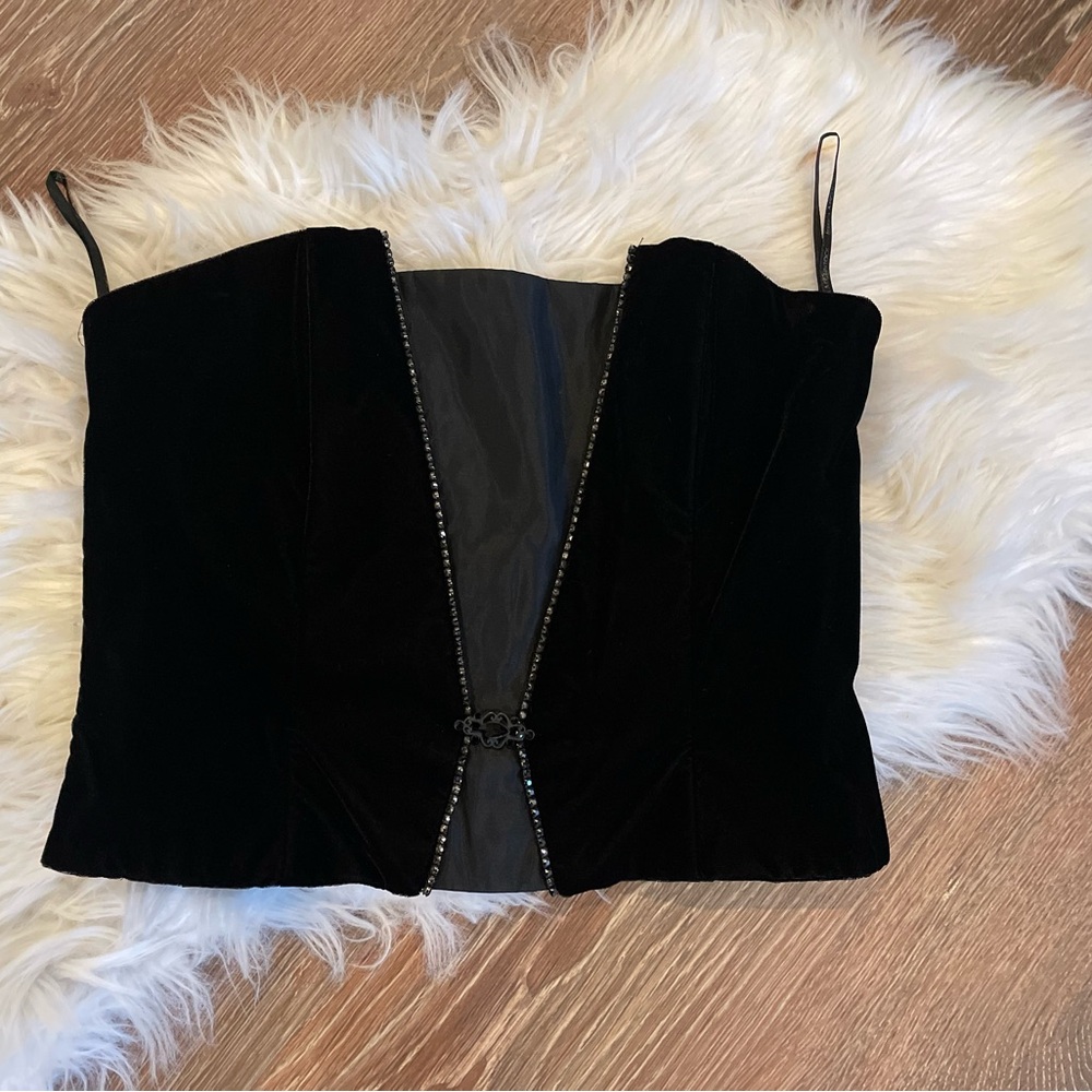 Vintage Scott McClintock Black Velvet Corset / Sleeveless Top ~ 10 M ~ Beading